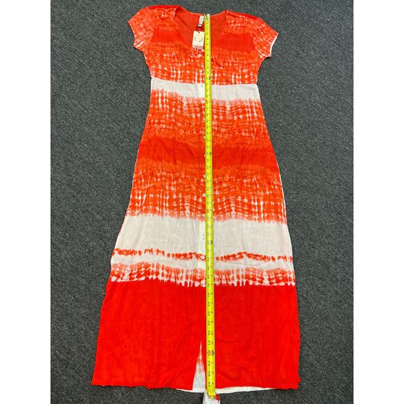 NWT Raga Womens Orange Tie Dye Button Down V-Neck Maxi Shift Dress Size S - Picture 7 of 10